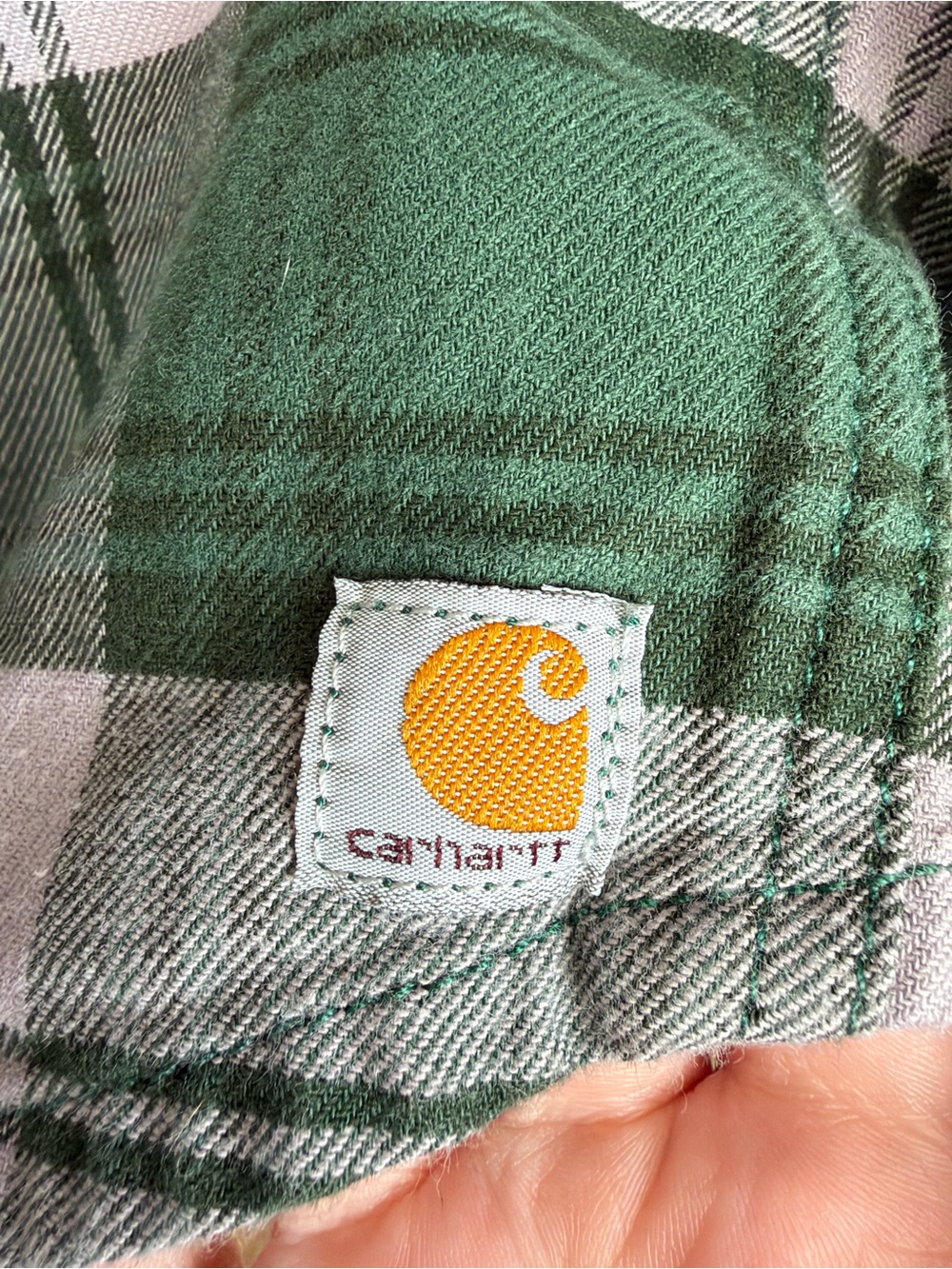 Carhartt Hamilton Flannel Shirt II XL 16/18 Green Gray Plaid Relaxed Fit Cotton - Picture 3 of 16